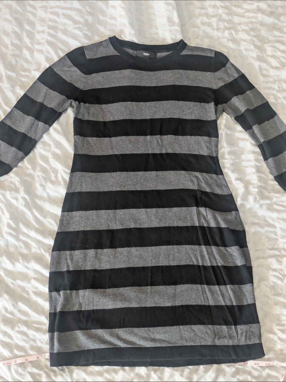 Mossimo Supply Co. Black and Gray Striped Long-Sleeve Midi Dress